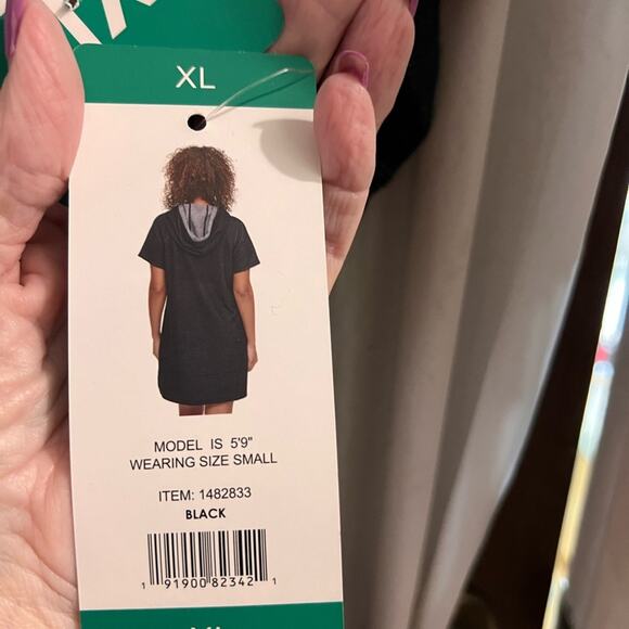 Marc NY Andrew Marc black hooded shift dress with kangaroo pockets size xl - Picture 7 of 8